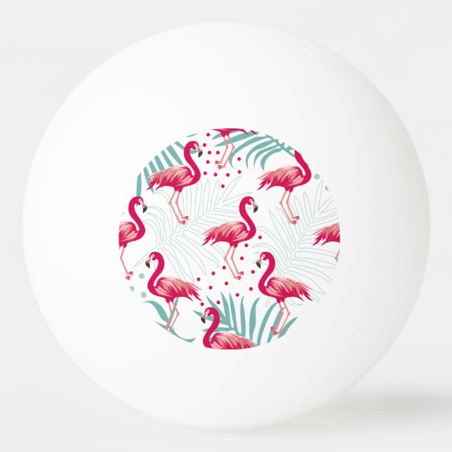 Balle De Ping Pong Flamingo tropical et feuille, motif d'été. (Devant)