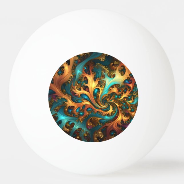 Balle De Ping Pong Flammes Abstraites or Turquoise orange, (Devant)