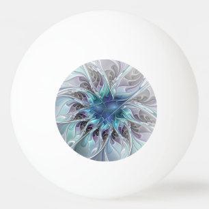 Balle De Ping Pong Fleur de fractale moderne abstraite avec du bleu