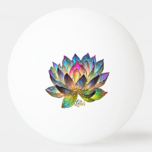 Balle De Ping Pong Fleur de lotus colorée en verre teinté sur fond bl