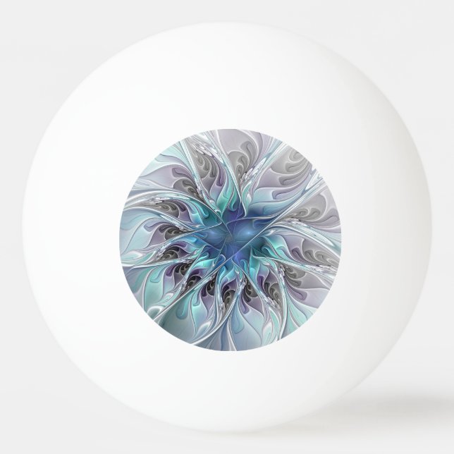 Balle De Ping Pong Fleur fractale moderne abstraite avec du bleu (Devant)