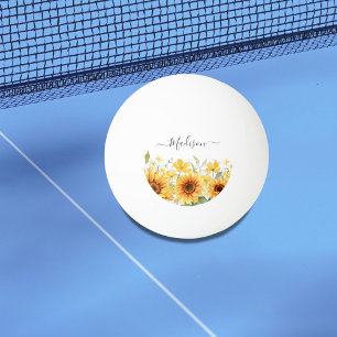 Balle De Ping Pong Fleur jaune de monogramme Tournesol floral botaniq