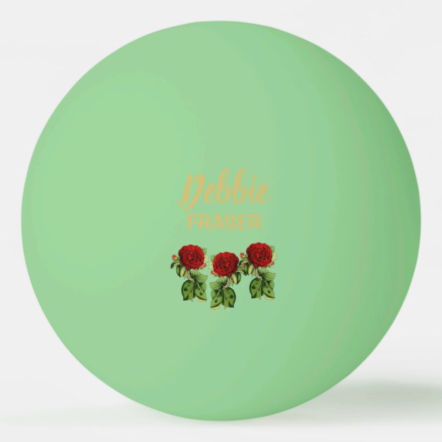 Balle De Ping Pong Fleur rouge et feuilles verts nom personnalisé (Devant)