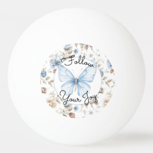 Balle De Ping Pong Fleurs bleues romantiques Papillon Feuilles brunes