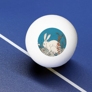 Balle De Ping Pong Fleurs élégantes de lapin blanc vintage