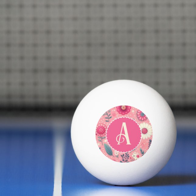 Balle De Ping Pong Fleurs enchaînées monogrammes roses personnalisées (Filet)