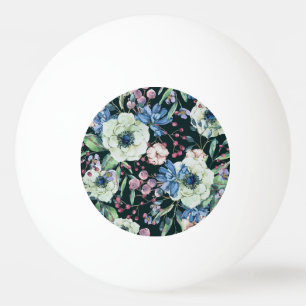 Balle De Ping Pong Fleurs sauvages d'anémones : Motif d'aquarelle Vin