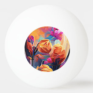 Balle De Ping Pong Floral Abstract Art Orange Red Blue Flowers