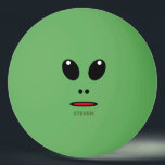 Balle De Ping Pong Funny Green Alien Face Personnalisé<br><div class="desc">Amusez-vous en jouant avec ce Bal de Ping Pong Personnalisé Funny Green Alien Face.  Il est conçu avec un visage joli et humoristique souriant joyeux et son nom est en caractères d'impression minimes.  Cliquez sur l'option Personnaliser le modèle et entrez le nom.</div>