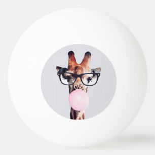 Balle De Ping Pong Girafe portant des lunettes soufflant un bubble gu