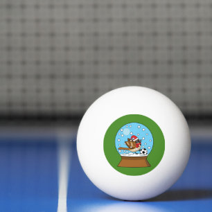 Balle De Ping Pong Globe de neige avec un moineau mignon jouant au so