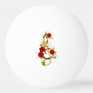 Balle De Ping Pong Golden Treble Clef avec fleurs Roses