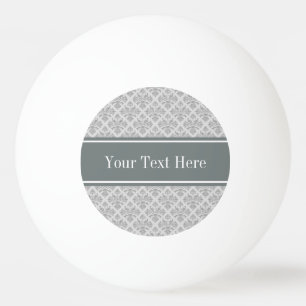 Balle De Ping Pong Gris sur Damas gris #3 Nom du charbon Monogramme