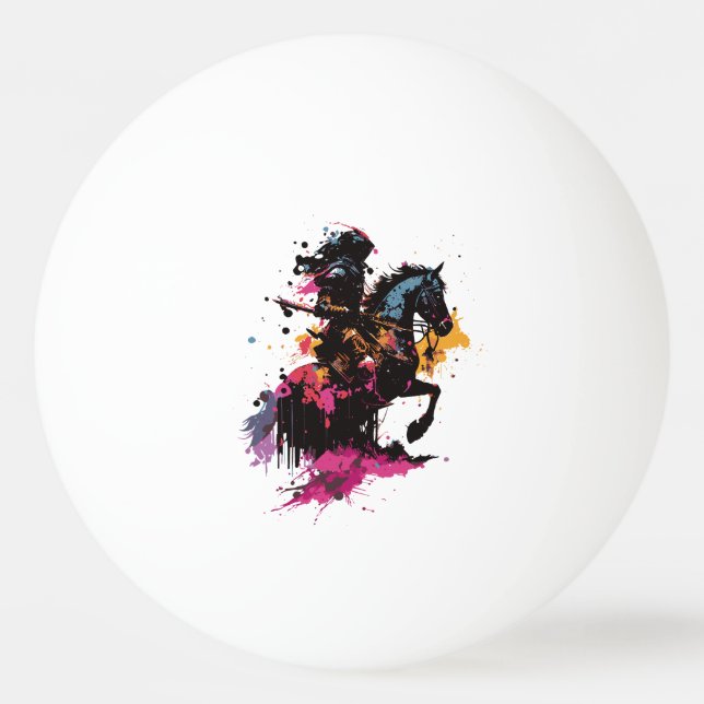 Balle De Ping Pong Guerrier équitation cheval en aquarelle (Devant)