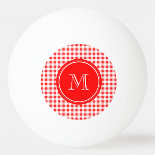 Balle De Ping Pong Guingan rouge et blanc, votre monogramme