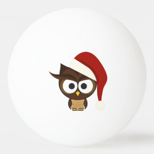 Balle De Ping Pong Hibou fâché utilisant le casquette de Père Noël