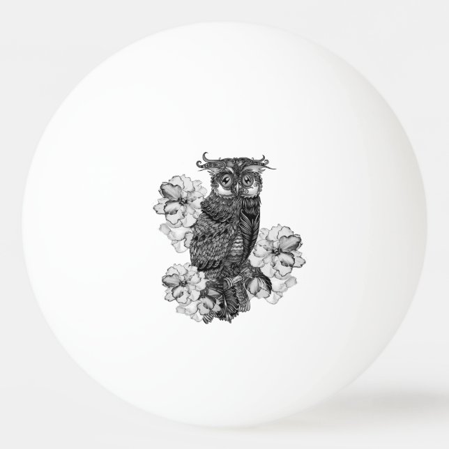 Balle De Ping Pong Hibou gris sur une branche (Devant)