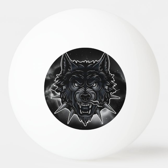 Balle De Ping Pong Illustration de loup féroce avec collier à pointes (Devant)