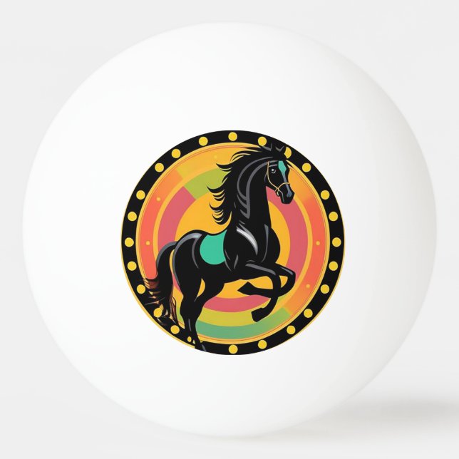 Balle De Ping Pong Illustration stylisée d'un cheval noir (Devant)