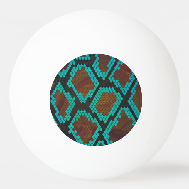 Balle De Ping Pong Impression Brown et Turquoise de serpent (Devant)