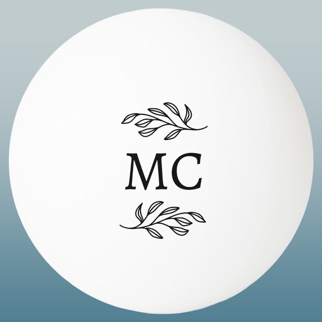 Balle De Ping Pong Initiales de monogramme personnalisées Feuille bot (Modern personalized monogram initials botanical leaf sprig ping pong ball)