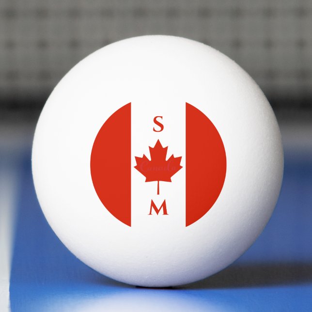 Balle De Ping Pong Initiales du drapeau canadien rouge et blanc Canad (Canada Red & White Canadian Flag Monogram Initials Ping Pong Ball)
