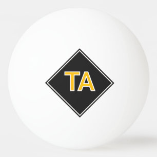 Balle De Ping Pong Initiales minimalistes en jaune sur noir