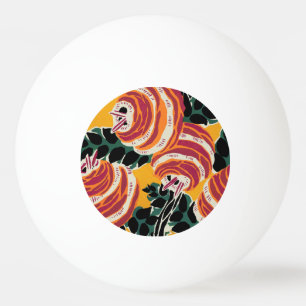 Balle De Ping Pong Jaune Moutarde & Décor Floral Art Déco Orange