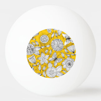 Balle De Ping Pong Joli blanc jaune floral abstrait licence de design