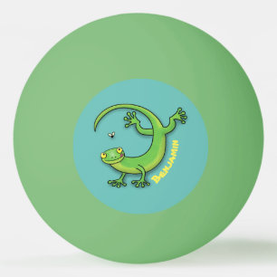 Balle De Ping Pong Joli gecko vert salutations avec dessin animé