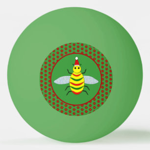 Balle De Ping Pong Jolie abeille de Noël et fleurs de Poinsettia