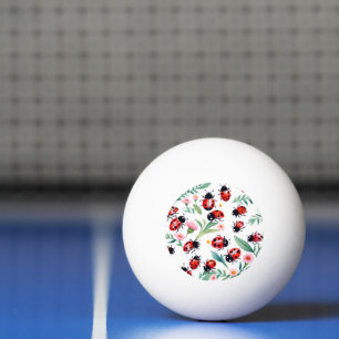 Balle De Ping Pong Jolies coccinelles et motif fleurs blanc