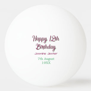 Balle De Ping Pong joyeux 12ème anniversaire vert rose nom date simpl