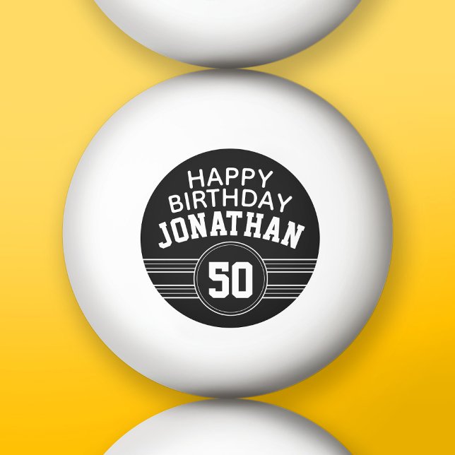 Balle De Ping Pong Joyeux Anniversaire Sports avec Age Blanc Noir (Custom Ping Pong Balls)