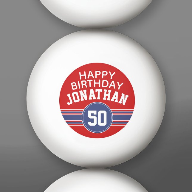 Balle De Ping Pong Joyeux Anniversaire Sports avec l'âge - Rouge Bleu (Custom Ping Pong Balls)