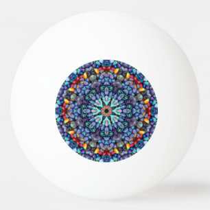 Balle De Ping Pong Kaléidoscope bleu vintage de fractale de merveill