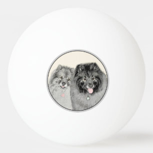 Balle De Ping Pong Keeshond Maman et Son Peinture - Art Chien origina