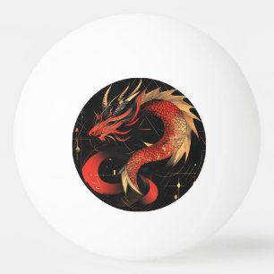 Balle De Ping Pong L'art majestueux du Dragon chinois rouge et or