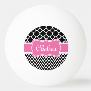 Balle De Ping Pong Lattice noir / Chevron Motif Nom rose