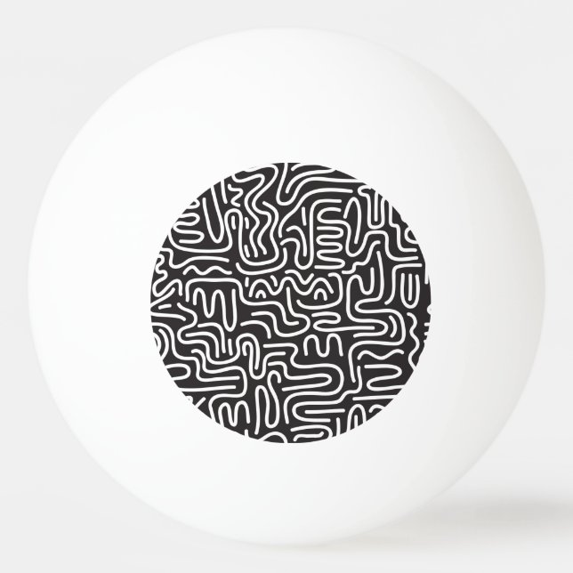 Balle De Ping Pong Lignes ondulées de doodle rétro : Monochrome (Devant)