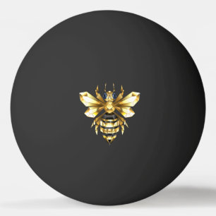 Balle De Ping Pong Logo Faux Gold Foil Bee Polygonal sur Noir