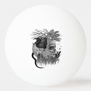 Balle De Ping Pong Loup et corbeau avec crâne