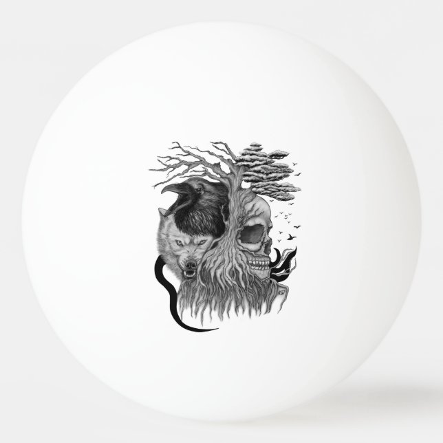 Balle De Ping Pong Loup et corbeau avec crâne (Devant)