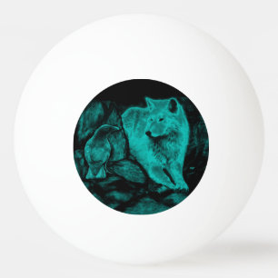 Balle De Ping Pong Loup et corbeau dans la nuit