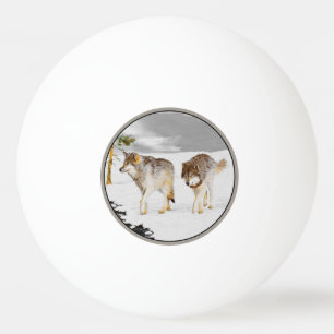 Balle De Ping Pong Loups en peinture sur neige - Art original de la f