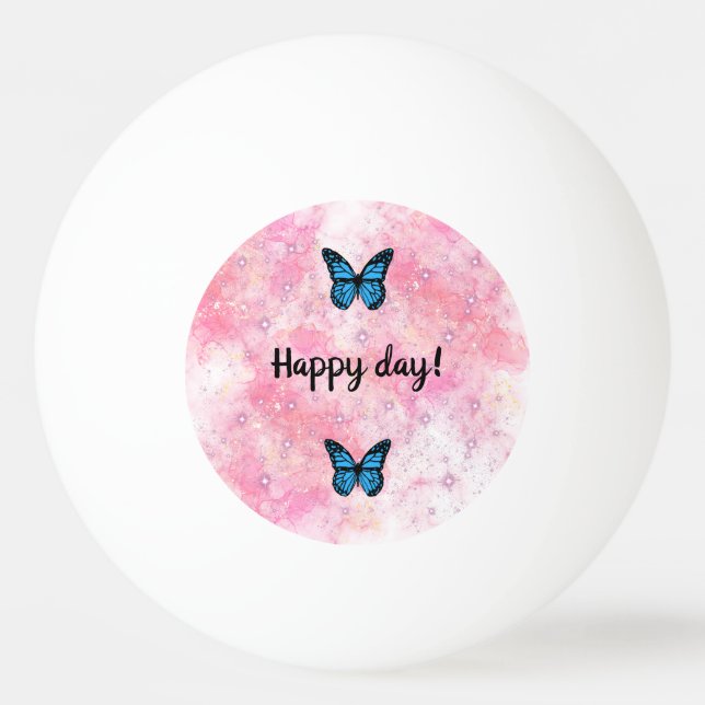 Balle De Ping Pong Magical blue butterfly pink glitter art (Devant)