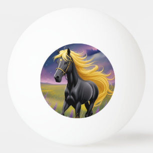Balle De Ping Pong Magnifique cheval noir à la crinière dorée ondoyan
