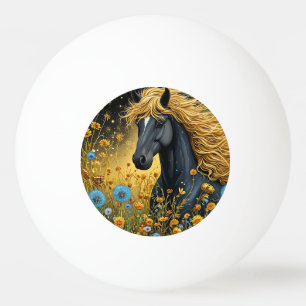 Balle De Ping Pong Magnifique étalon noir parmi des fleurs sauvages v