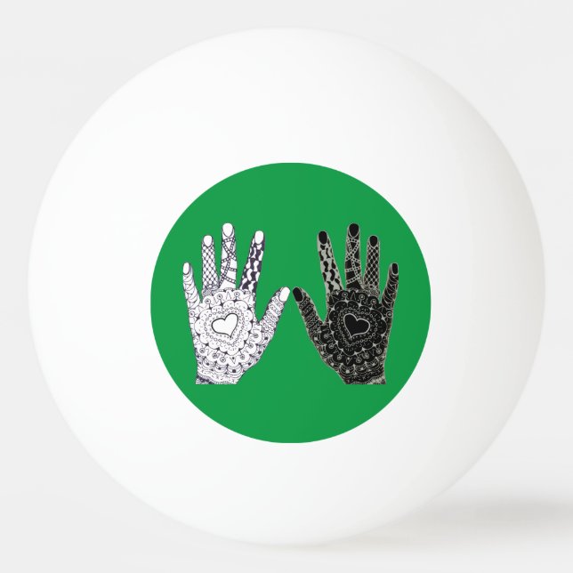 Balle De Ping Pong Mains d'amitié noir et blanc (Dos)