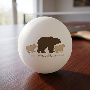 Balle De Ping Pong Maman Ourse Personnalisée Avec 2 Noms d'Enfants Ca